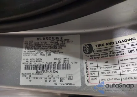 2012 Ford Fusion Se z USA, uszkodzony, nr VIN 3FAHP0HA4CR123631